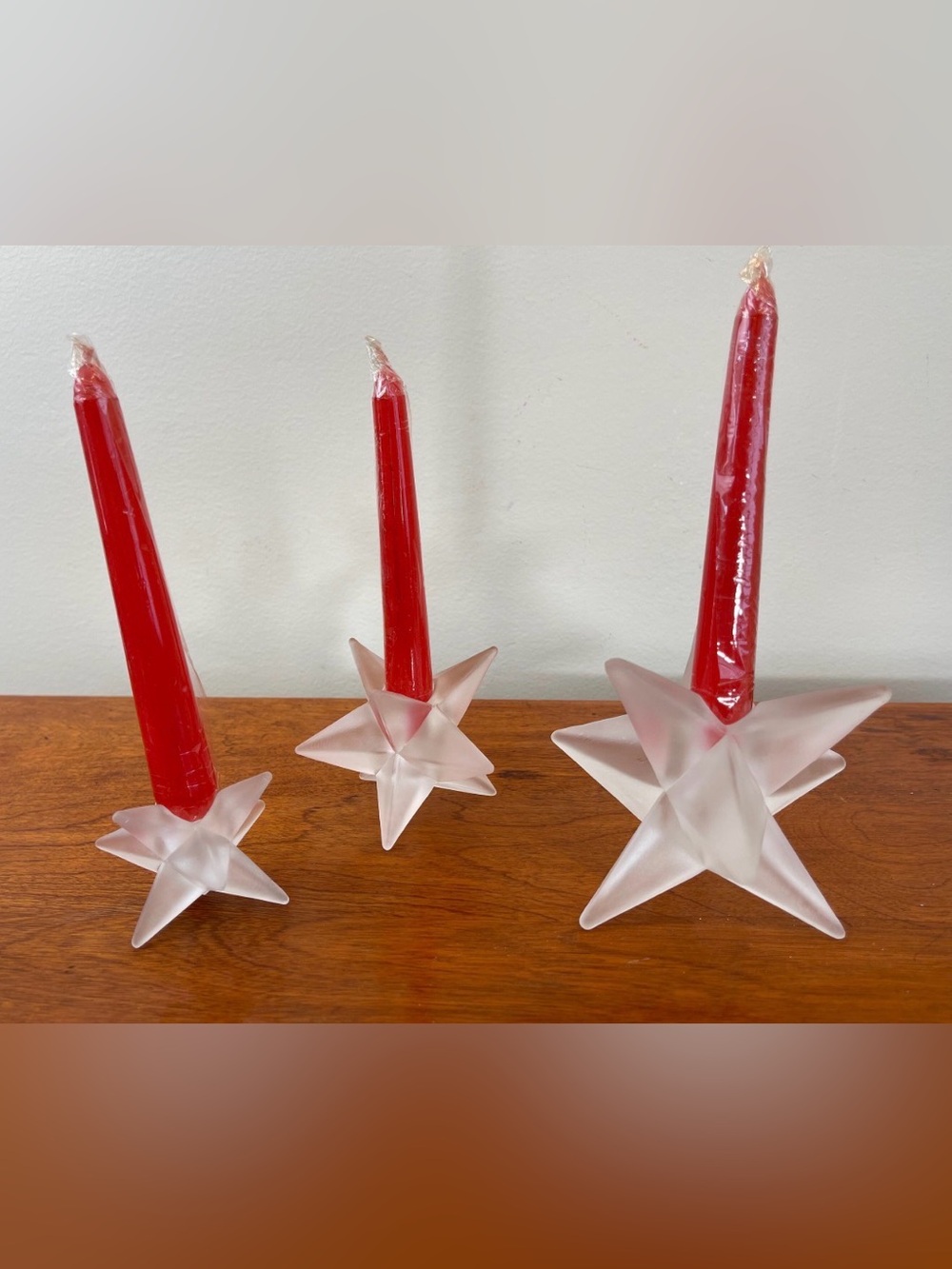 Vintage Star Candleholders | Frosted Clear Glass Christmas Decor